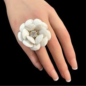 Traci Lynn White Petal Ring with Crystal Accent May 2014 BC Ring